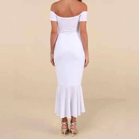 Lulus How Much I Care White Velvet Off-the-Shoulder Midi Dress, Size XS - Picture 3 of 11